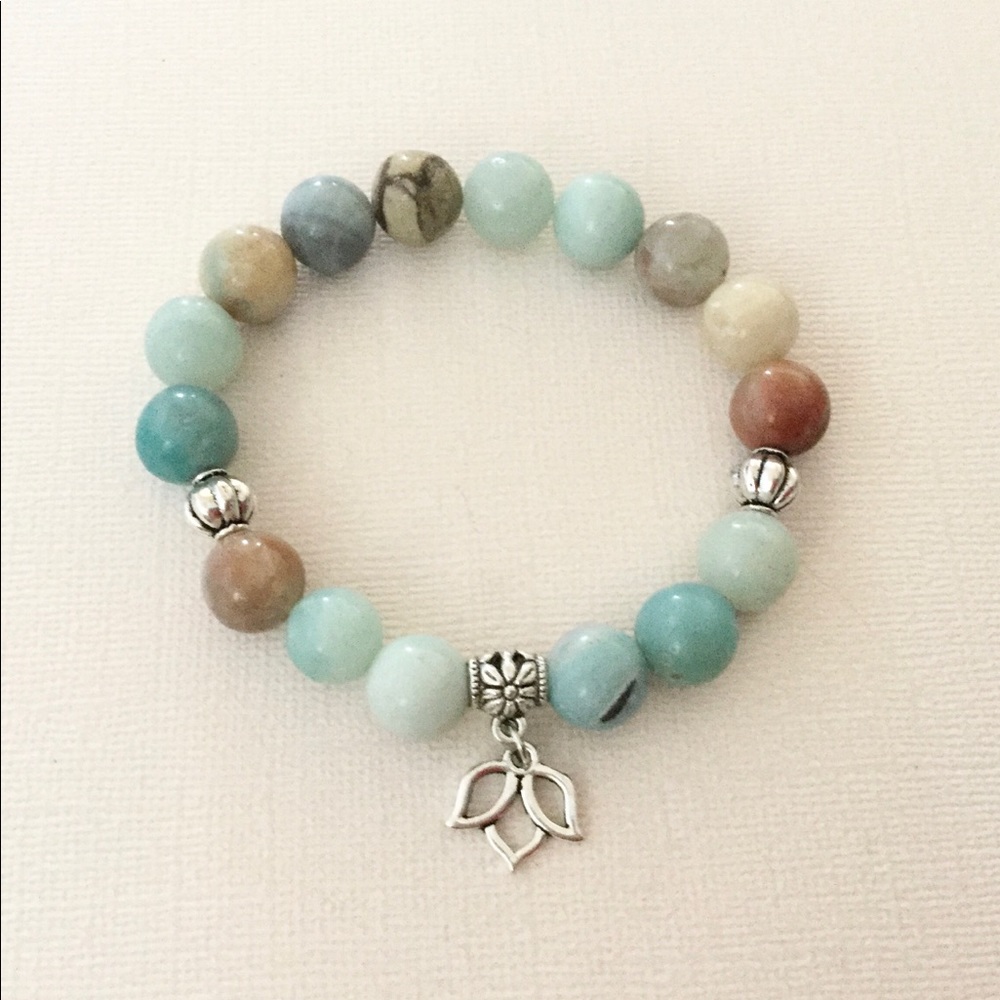 Amazonite Beads with Lotus Flower Bracelet